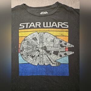 Star Wars Large Mens Black T-Shirt with Millenium Falcon Picture Retro Look